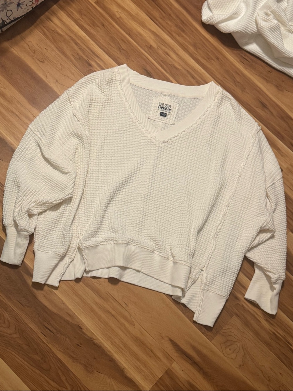 American Eagle | Oversized Waffle V-Neck Pullover Sweater